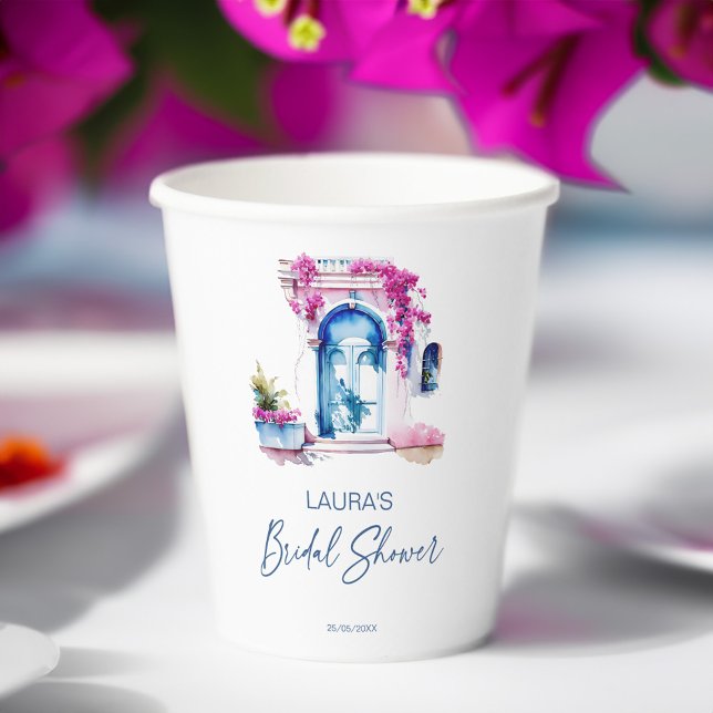 Bougainvillea mediterranes Brautparty Pappbecher (Bougainvillea Mediterranean themed bridal shower template Paper Cups personalized tableware)