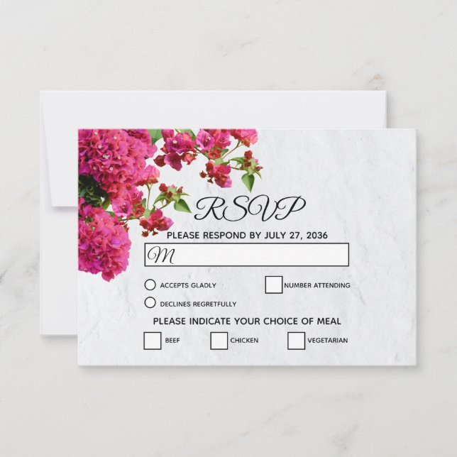Bougainvillea Mittelmeer Griechische Insel Wedding RSVP Karte (Vorderseite)