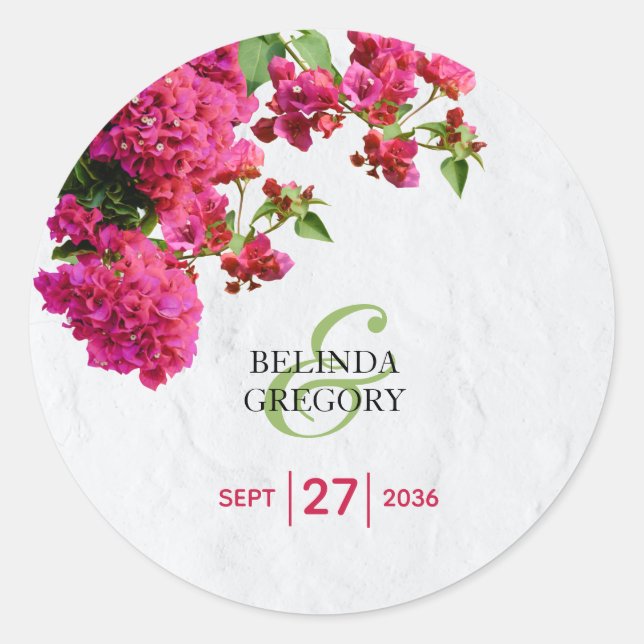 Bougainvillea Mittelmeer Griechische Insel Wedding Runder Aufkleber (Vorderseite)