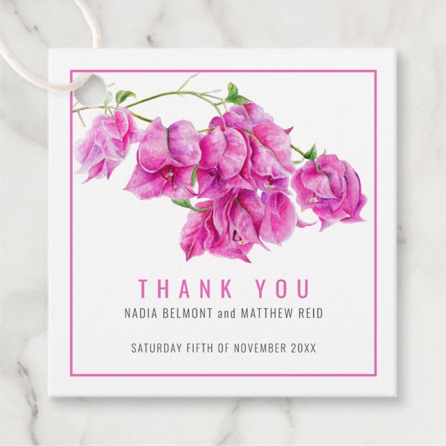 Bougainvillea Papier Blume rosa Hochzeit danke Geschenkanhänger (Vorderseite)