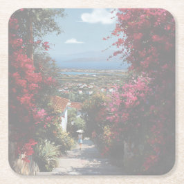 Bougainvillea path | Acrylic Rechteckiger Pappuntersetzer