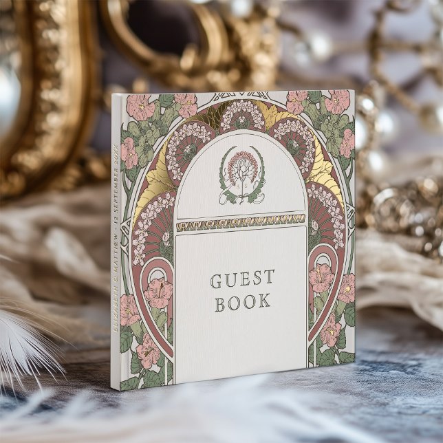 Bougainvillea Pink Green Gold Wedding Gästebuch (Von Creator hochgeladen)