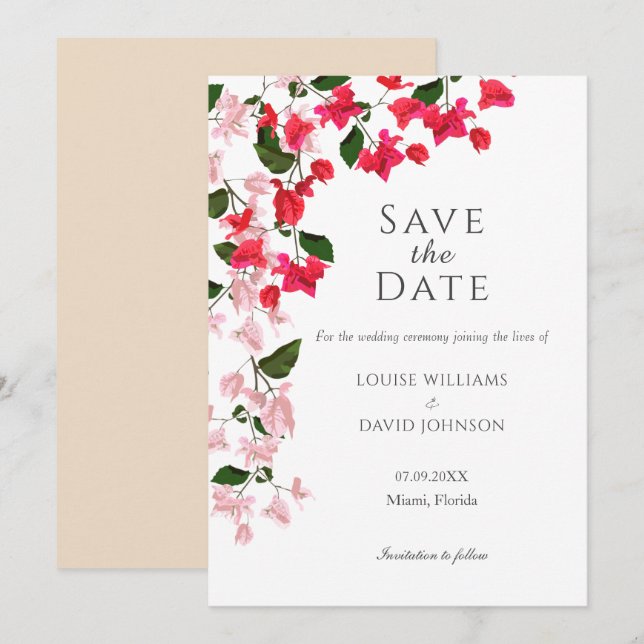 Bougainvillea Save the Date Einladungskarte (Vorne/Hinten)