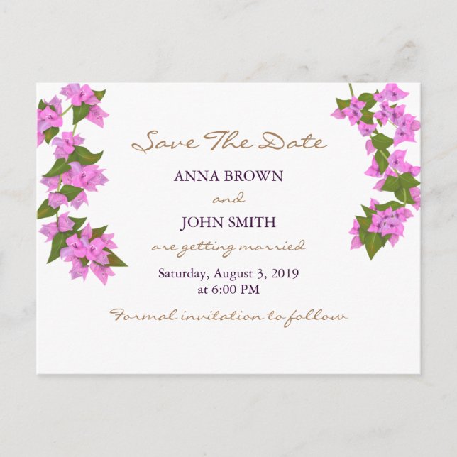 Bougainvillea Tropical Save the Date Ankündigungspostkarte (Vorderseite)