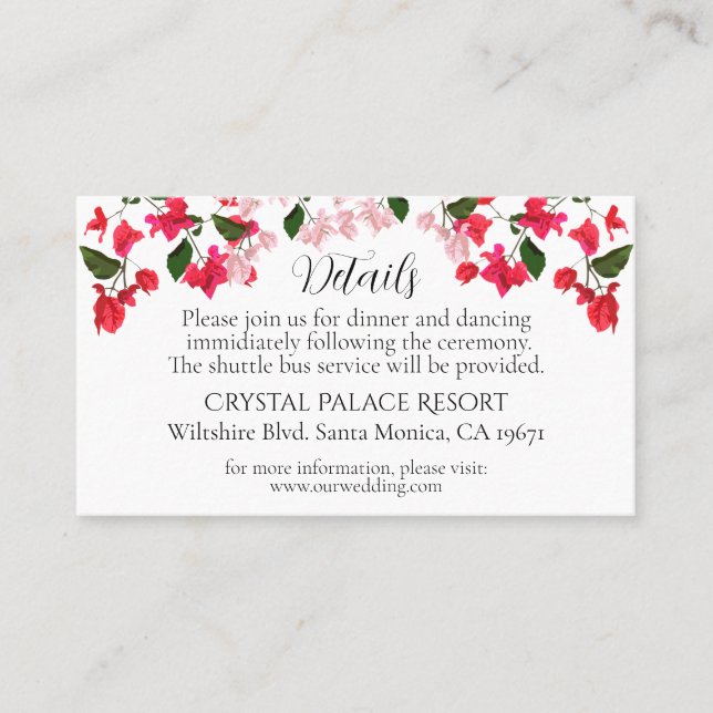 Bougainvillea Wedding Details Eintrittskarte Platzkarte (Vorderseite)
