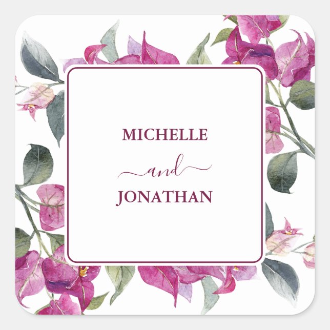 Bougainvillea Wedding Umschlag Aufklebers Quadratischer Aufkleber (Vorderseite)