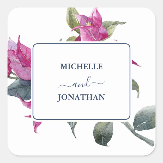 Bougainvillea Wedding Umschlag Aufklebers Quadratischer Aufkleber (Vorderseite)