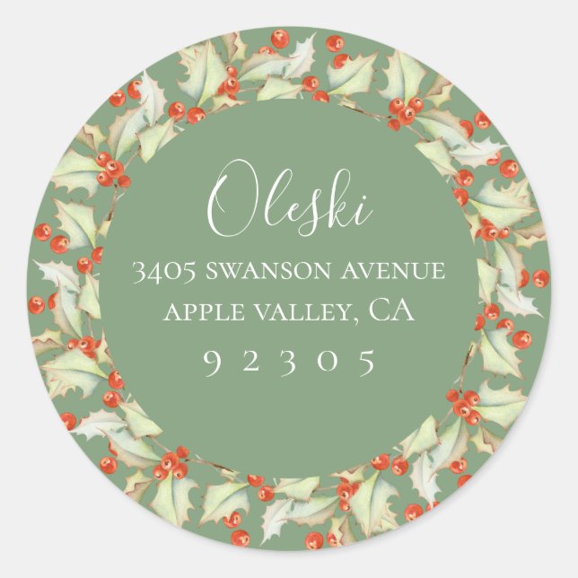 Boughes De Wreath Holly Retourner Adresse Sticker (Devant)