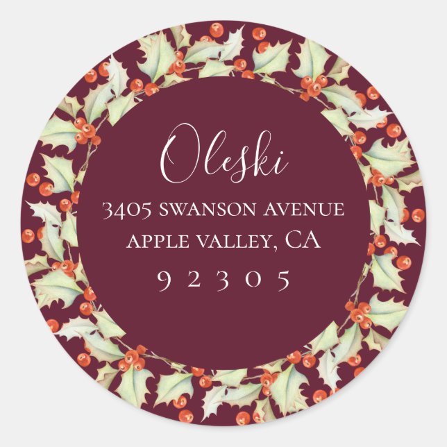 Boughes De Wreath Holly Retourner Adresse Sticker (Devant)