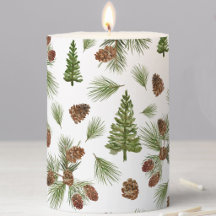 Bougie aquarelle verdure pinède hivernale