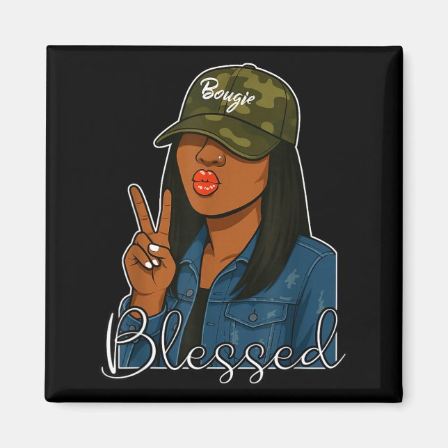 Bougie Blessed Camo Hat Christian Black Woman  Magnet (Vorne)