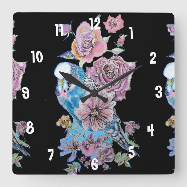 Bougie bleue Aquarelle femme noire horloge bureau (Recto)