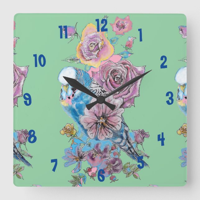 Bougie bleue Aquarelle Vert Femme Horloge de burea (Recto)