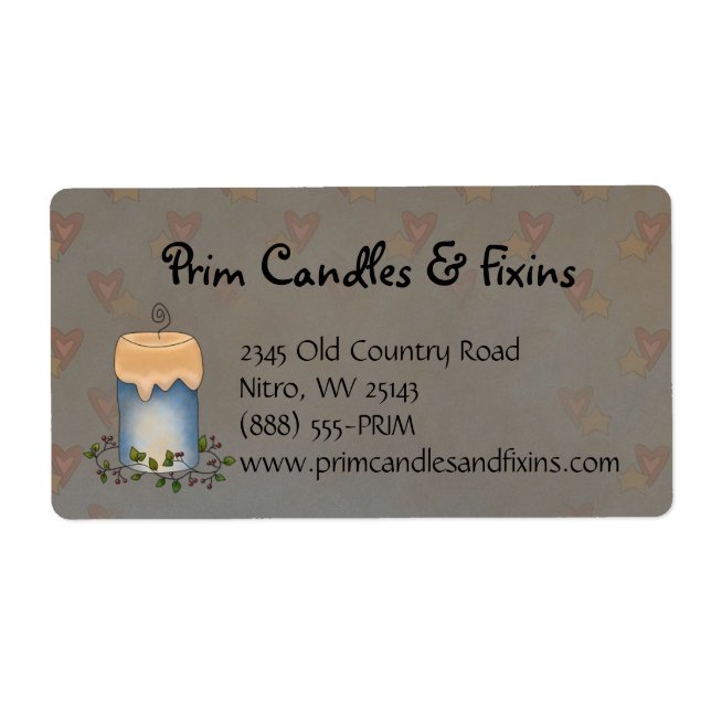 Bougie de campagne primitive avec Étiquette Berrie (Devant)