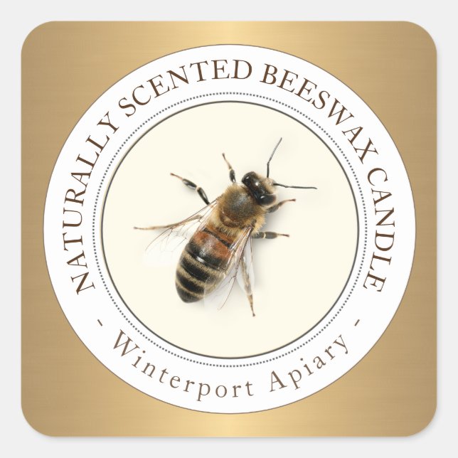 Bougie de cire d'abeille avec Étiquette d'or métal (Devant)