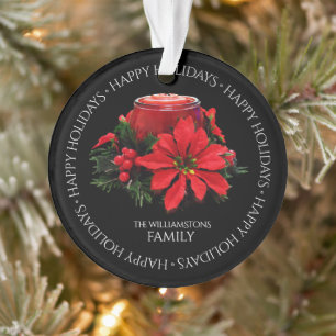Bougie de Noël rouge, Holly et Poinsettia