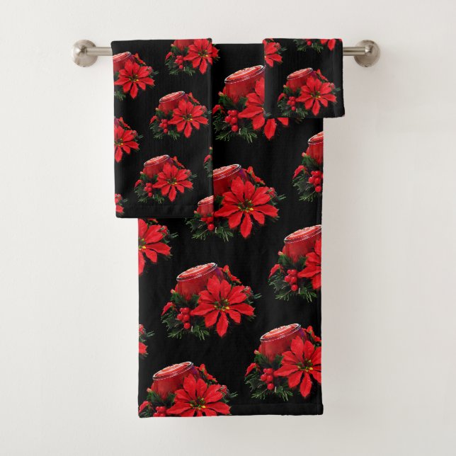 Bougie de Noël rouge, Holly et Poinsettia (En situation)
