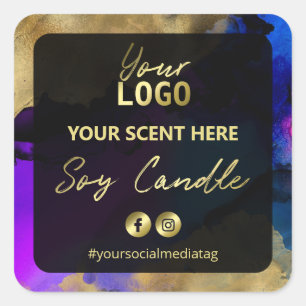 Bougie en soja bleu violet or Étiquette