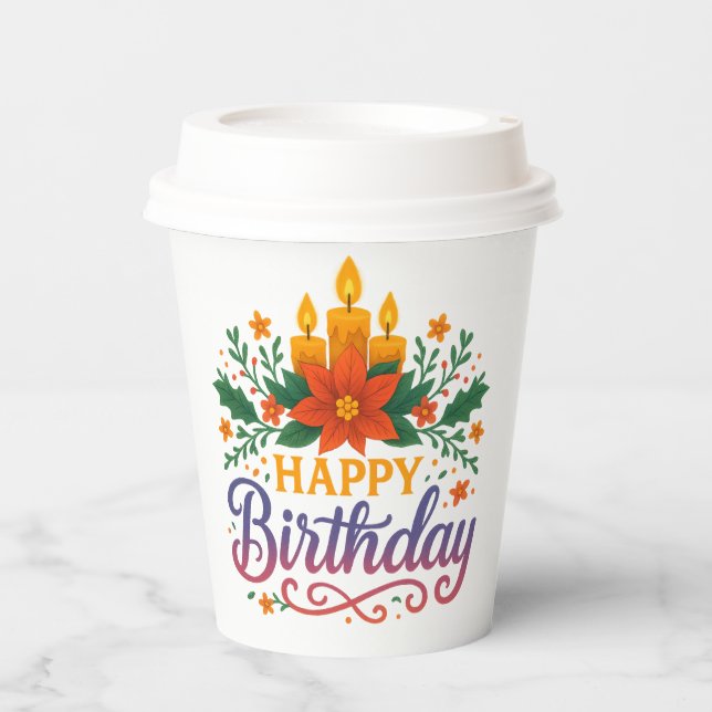 Bougie Joyeux Anniversaire Gobelets en Papier (8oz (Recto)