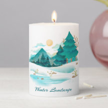 Bougie Pilier Paysage d'Hiver Bleu