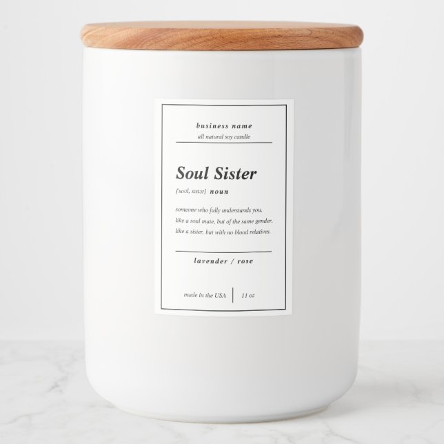 Bougie produit Soul soeur Étiquette personnalisé (Devant)