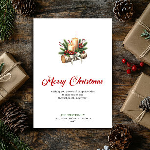 Bougies de Noël élégantes carte de vœux en rondin