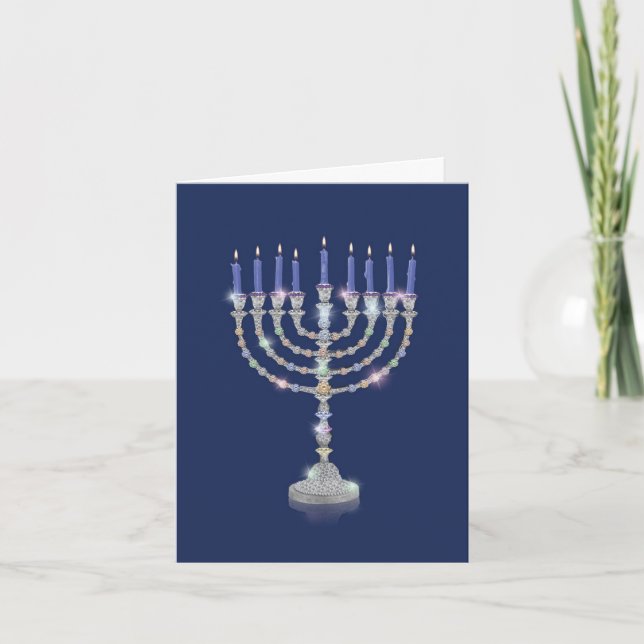 Bougies Menorah Bling-Blue - Carte de note Chanuka (Devant)