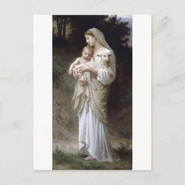 Bouguereau Innocence Lady Child Lamb Postkarte (Vorderseite)