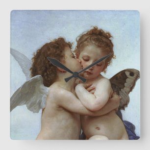 Bouguereaus L'Amour und Psyche, enfants (Amor) Quadratische Wanduhr