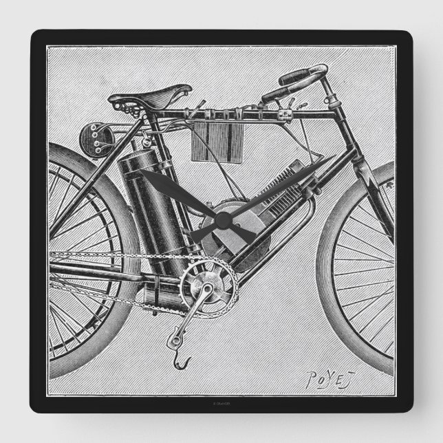 Bouilly Motorrad, 1895 Quadratische Wanduhr (Vorderseite)
