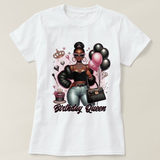 Boujee American Woman Birthday Queen T-Shirt (Design vorne)
