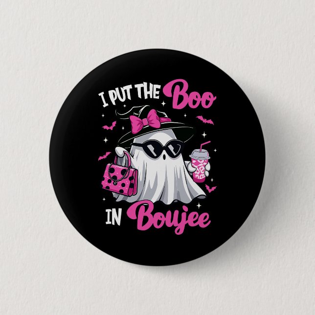 Boujee Boo Jee Spooky Ghost Pink Halloween Pumpkin Button (Vorderseite)