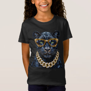 "Boujee Panther Leoparden-Druck Brille Goldkette T-Shirt