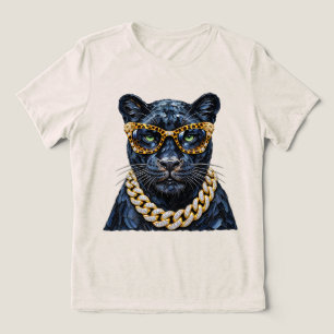 "Boujee Panther Leoparden-Druck Brille Goldkette Tri-Blend Shirt