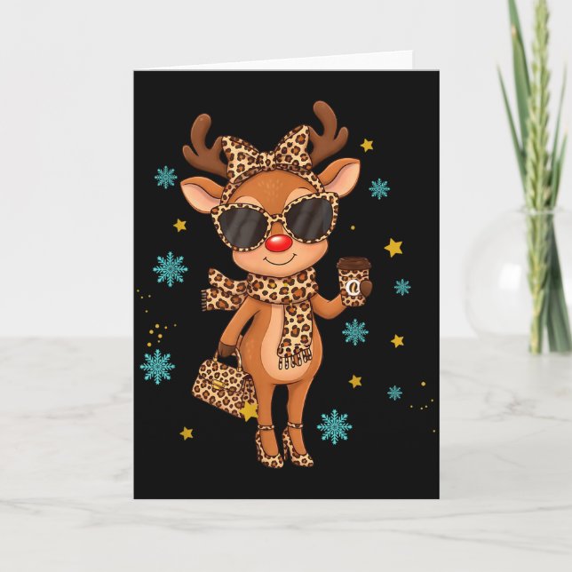Boujee Reindeer Christmas Leopard Funny Gift Women Karte (Vorderseite)