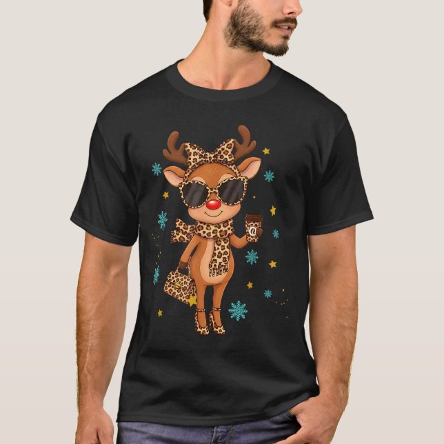 Boujee Reindeer Christmas Leopard Funny Gift Women T-Shirt (Vorderseite)