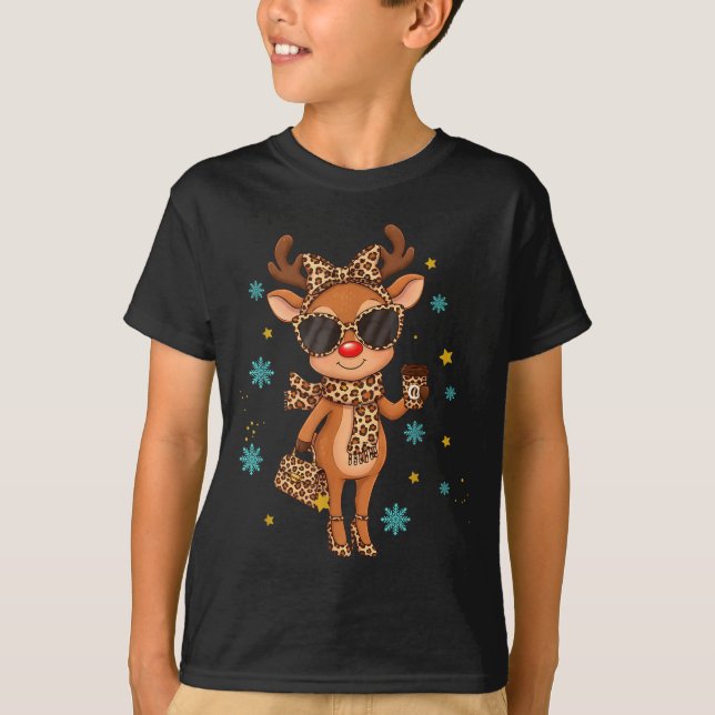 Boujee Reindeer Christmas Leopard Funny Gift Women T-Shirt (Vorderseite)