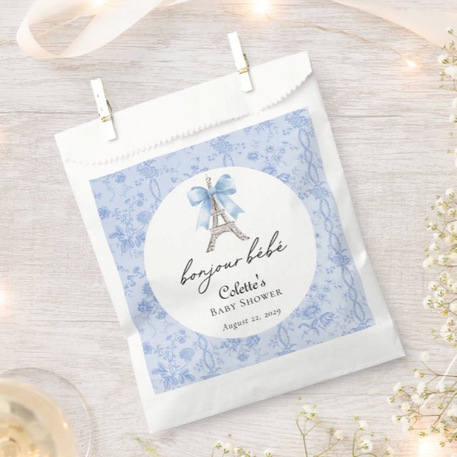 Boujour Bebe Paris French Toile Blue Baby Dusche Geschenktütchen (Von Creator hochgeladen)