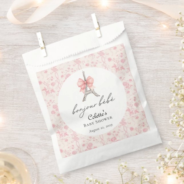 Boujour Bebe Paris French Toile Pink Baby Dusche Geschenktütchen (Von Creator hochgeladen)