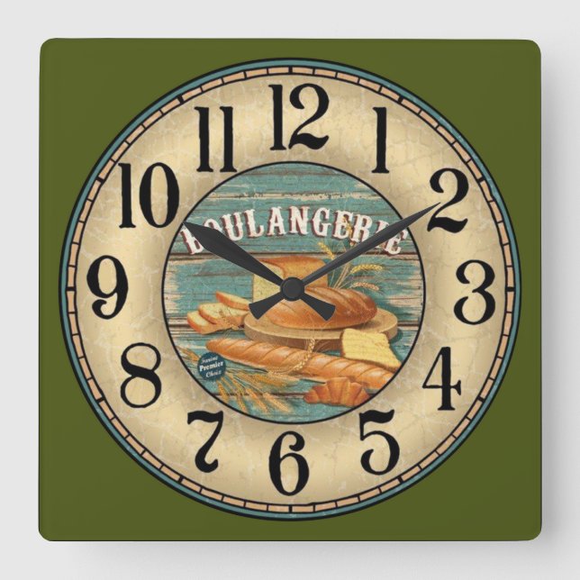 Boulangerie Bread Quadratische Wanduhr (Vorderseite)
