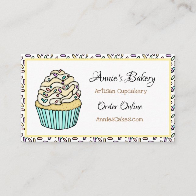 Boulangerie | Carte de visite de cupcake rayé jaun (Devant)