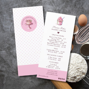 Boulangerie de gâteau Pink Polka Dot Plat Menu Pri