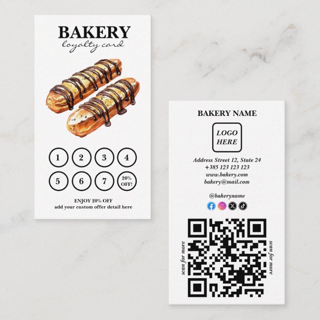 Boulangerie Gâteaux Code QR Carte de fidélité (Devant / Derrière)
