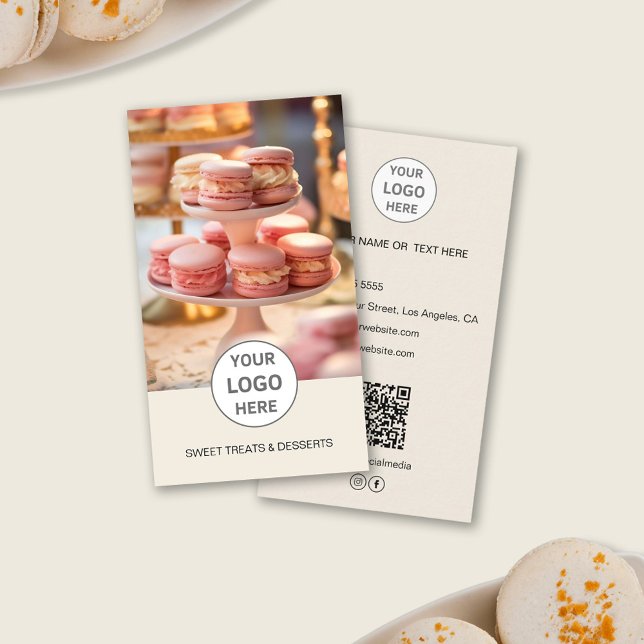 Boulangerie Logo Personnalisé Photo QR Cream Carte (Bakery Custom Logo Photo QR Cream Business Card)