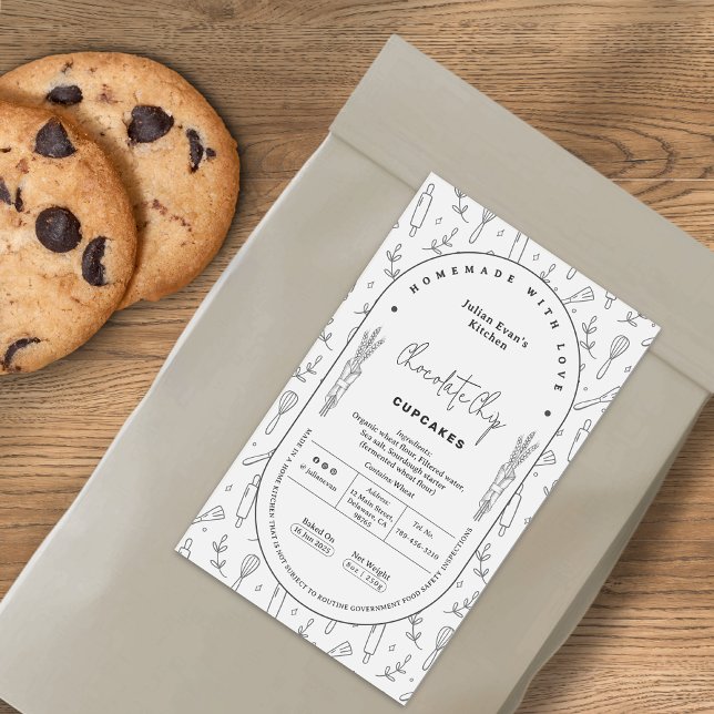 Boulangerie Maison Blanche Simple Étiquette de la  (Simple White Homemade Bakery Cottage Law Label )