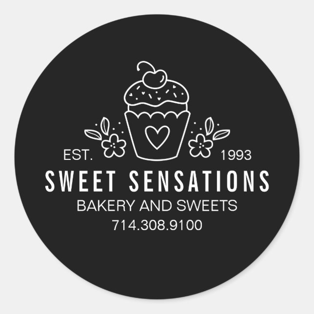 Boulangerie moderne noir blanc Sticker Cupcake (Devant)
