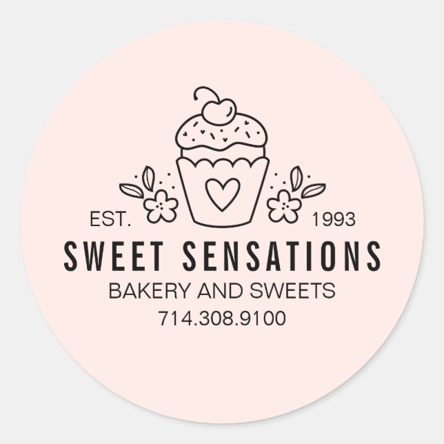 Boulangerie moderne rose pâle Sticker Cupcake (Devant)
