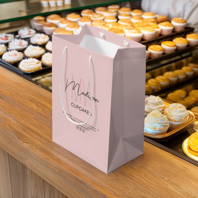 Boulangerie Monogramme Personnalisé Logo Sac Papie (Bakery Custom Monogram Logo Pink Paper Bag)