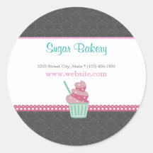 Boulangerie rose et gris Damask Cute Sticker Étiqu