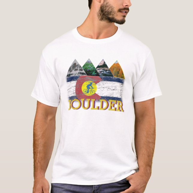 Boulder, Colorado, beunruhigte Flagge, Berge T-Shirt (Vorderseite)